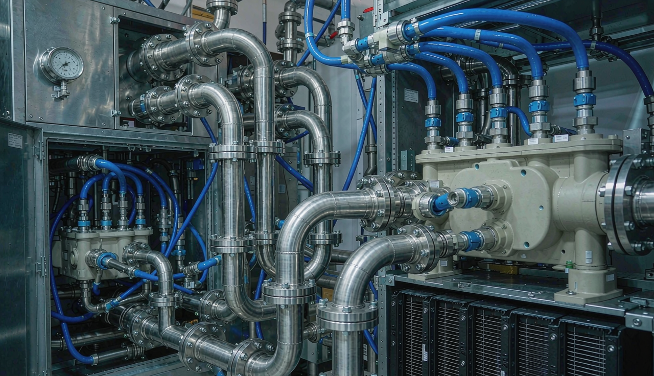Representative CDU and liquid cooling manifolds feeding direct-to-chip cold plates