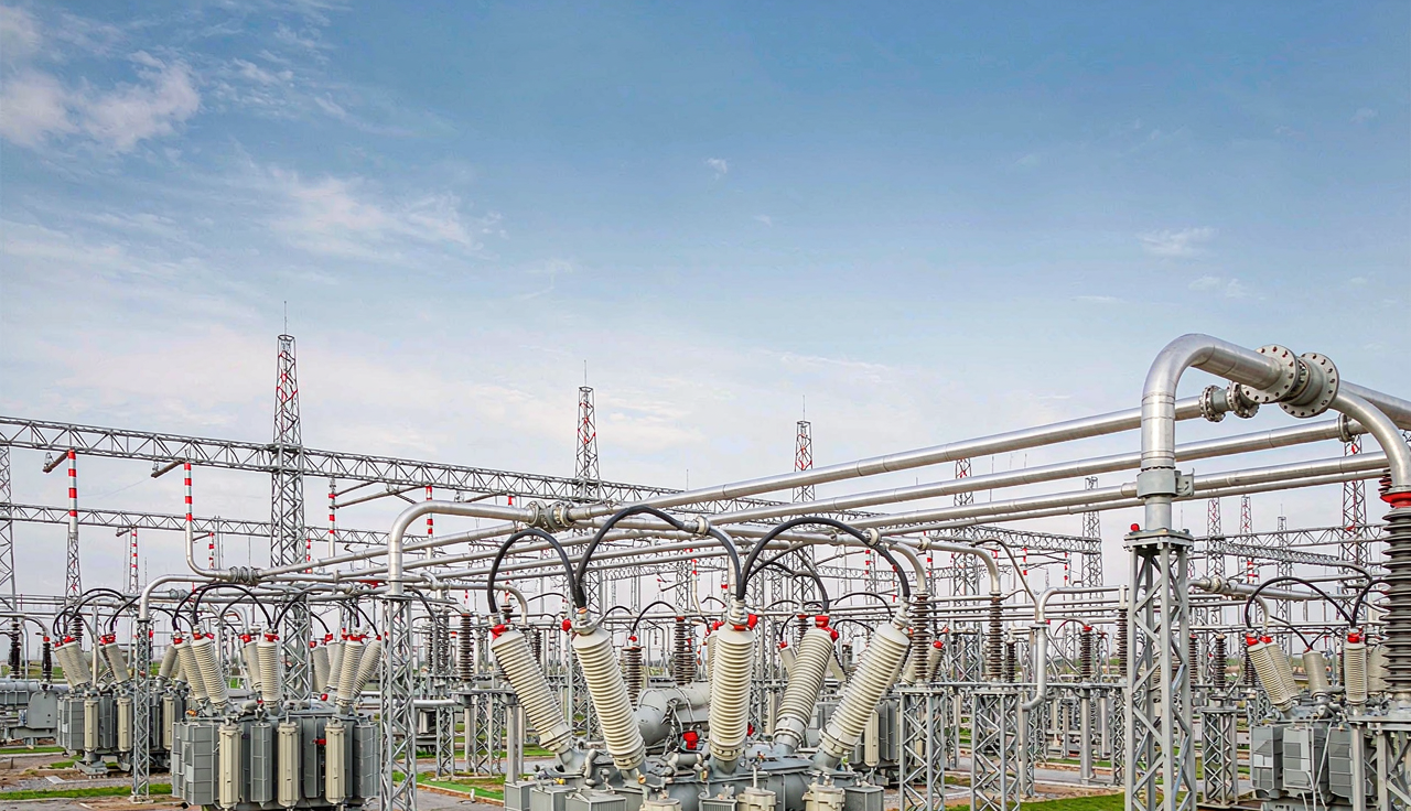 Representative electrical substation with transformers and switchgear
